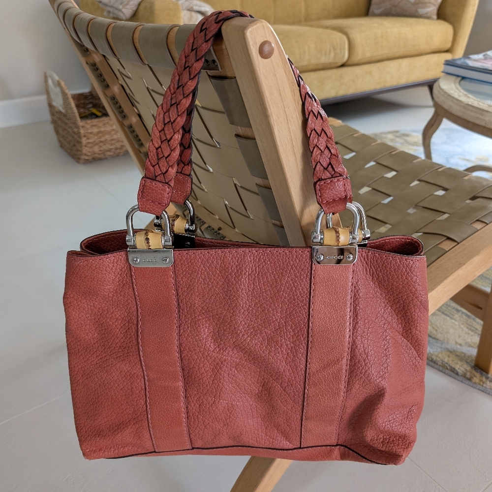 Gucci Bamboo Rust Color Leather Tote Bag
